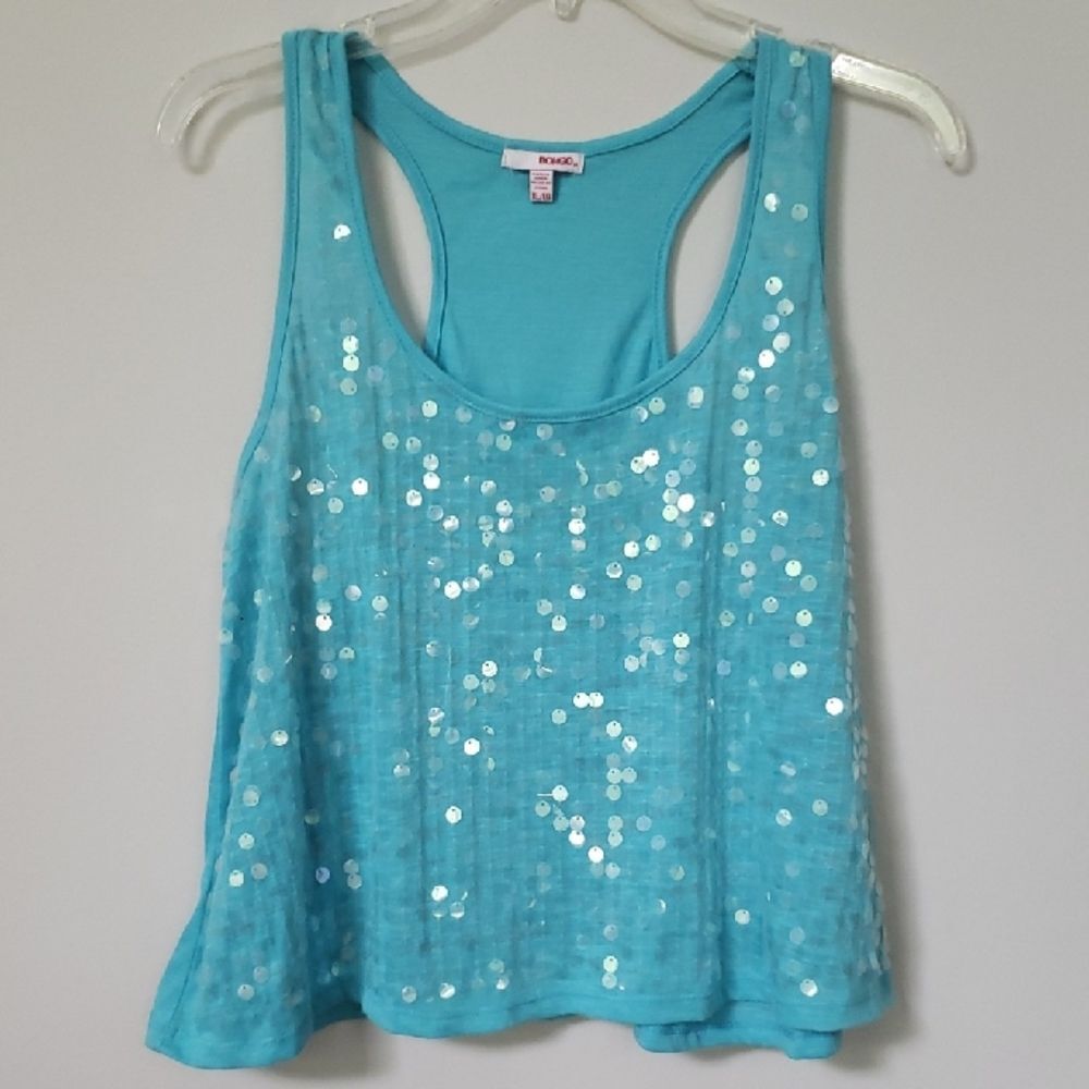 Y2K BONGO Top Juniors XL Sizzler Sol Flyaway Sequin Racerback Tank Deadstock NWT